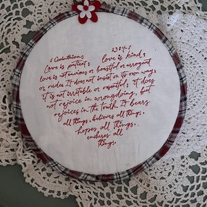 Embroidered Corinthians 13 Wall Hanging in Embroidery Hoop