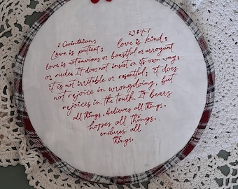 Embroidered Corinthians 13 Wall Hanging in Embroidery Hoop