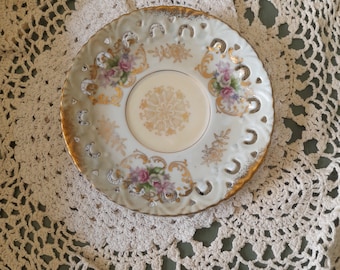 Vintage Reticulated Iridescent Floral Saucer