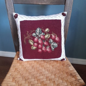 Vintage Needlepoint Rasberry Pillow