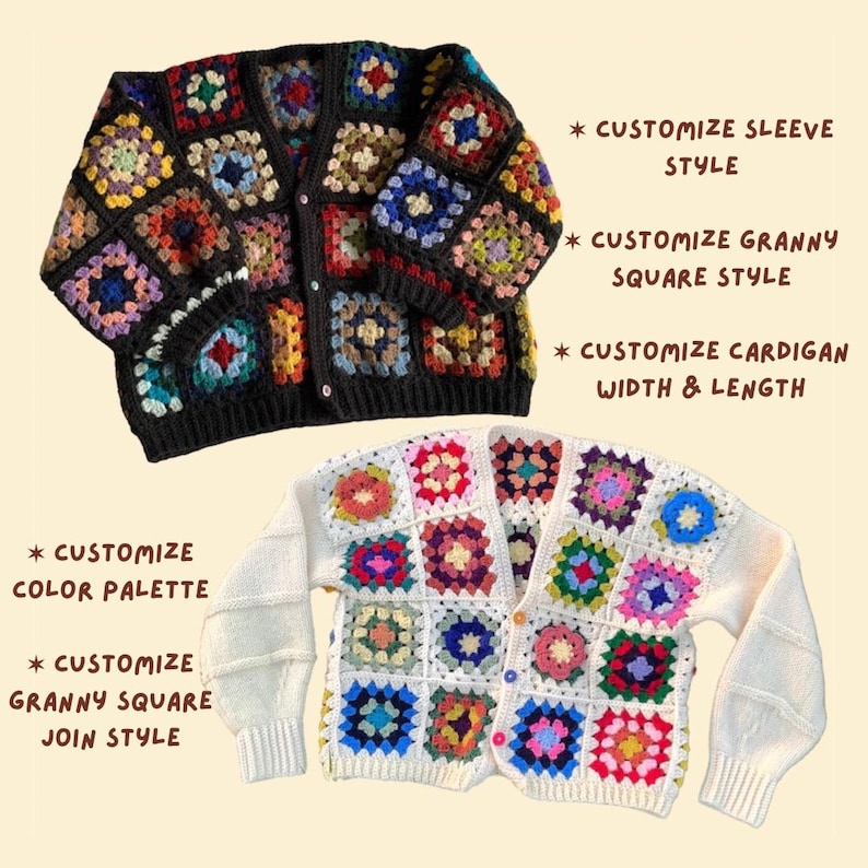 Customize Cardigans PDF - Oma Granny Square Cardigan - A Crochet & Knitting Digital Pattern ...