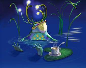 Ilustración digital: Día de spa para rana
