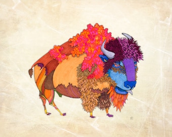 Sloppy Joe the Buffalo Bison in Full Colored Coat Print
