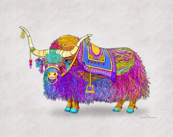 The Yak named Jack, a colorful illustration of a dressed up Yak from Nepal.