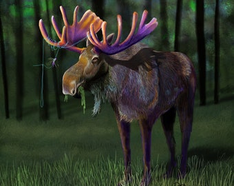 El alce toro con astas de colores