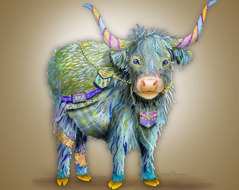 The Fuzzy Cute Highland Cow Illustration Print