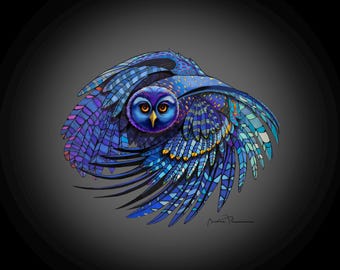 Ilustración de búho volando en círculos