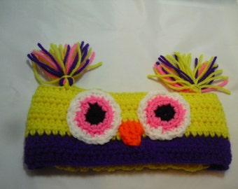 Darling Owl Crocheted Headband; So cute Big Eyes to see Who Who; Bright tufted ears; perfect photo prop for baby or earwarmer for all;