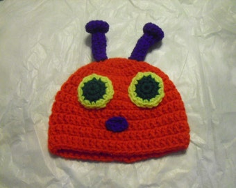 Caterpillar crochet Baby Hat, Colorful,Bright Red, Purple Antennas !