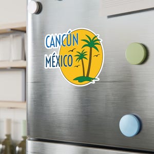 Cancun Mexico Travel Sticker (Palm Trees) in 3 Sizes for laptop, suitcase, car, water bottle, luggage tag, iPad, Kindle, tablet
