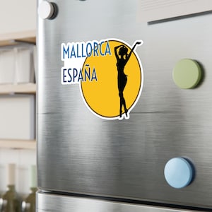 Mallorca Spain Travel Sticker (Woman) in 3 Sizes for laptop, suitcase, car, water bottle, luggage tag, iPad, Kindle, tablet