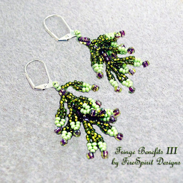 Fringe Benefits III- OOAK earrings- beadwoven earrings- artisan earrings- beadweaving- fringe earrings- art to wear- green- gift for her