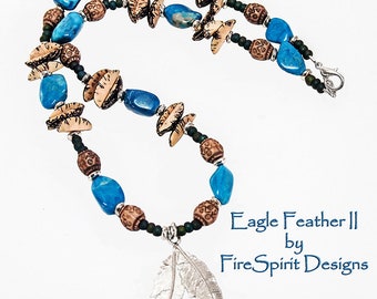 Eagle Feather II- man's necklace- handmade necklace- beaded necklace- OOAK necklace- tribal necklace- ethnic necklace- gift for him