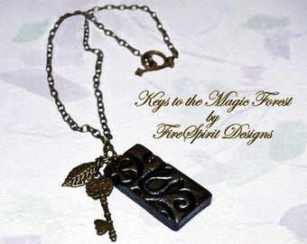 Key to the Magic Forest- handmade necklace- ooak necklace- pendant necklace- handmade jewelry- art to wear- gift for her- chain necklace