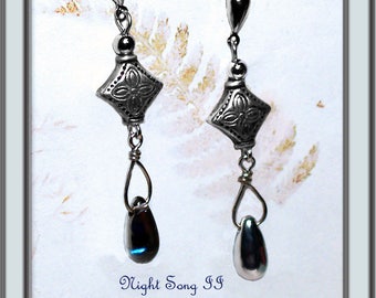 Night Song II- handmade earrings, OOAK beaded earrings, wire-wrapped earrings, beaded earrings, gift for her, artisan earrings,drop earrings