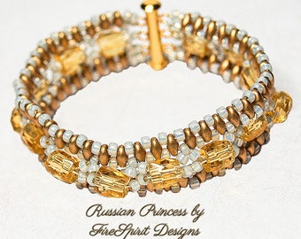 Russian Princess- beadwoven bracelet- woven crystal bracelet- gift for her- handmade bracelet- handwoven bracelet- yellow crystal bracelet