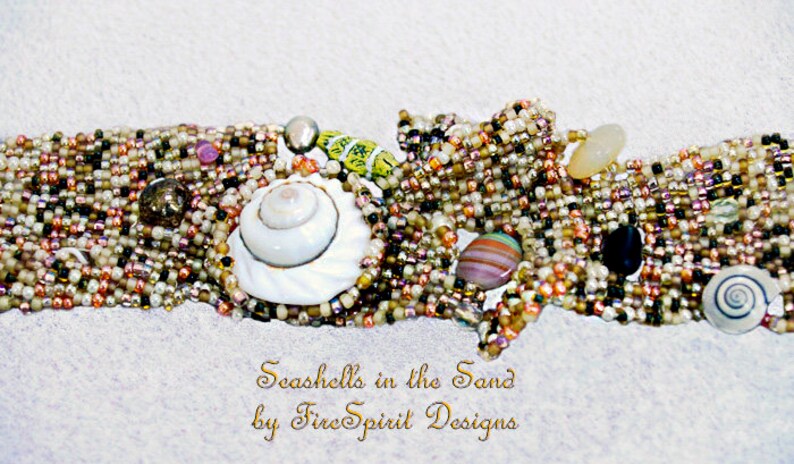 Seashells in the Sand OOAK bracelet, beadwoven bracelet, cuff bracelet, art to wear, artisan jewelry, beadweaving, handwoven, gift for her image 4