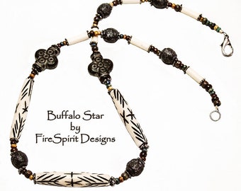 Buffalo Star- handmade beaded neclace- man's necklace- OOAK necklace- Native American style- tribal necklace- ethnic- rustic- gift for him