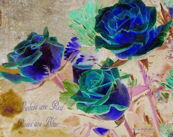 Violets are Red, Roses are Blue- mixed media- fine art print- wall art- home decor- digital collage- photo montage- fine art photography