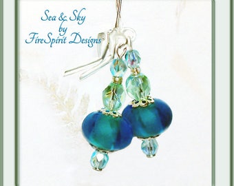 Sea & Sky- OOAK earrings, lampwork earrings, beaded earrings, handmade earrings, blue earrings, artisan earrings, handmade, gift for her