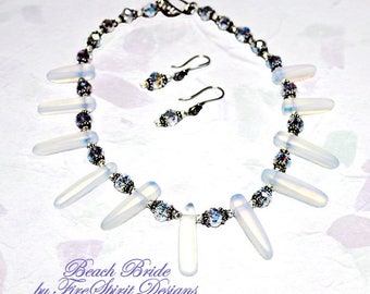 Beach Bride- handmade bridal jewelry set, ooak bridal necklace & earrings- beaded jewelry set- wedding jewelry- beach wedding jewelry- gift