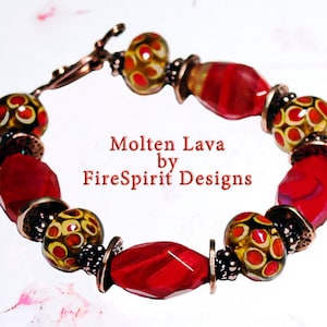 Molten Lava- handmade bracelet- OOAK bracelet- beaded bracelet- artisan bracelet- beaded jewelry- gift for her- art to wear- lampwork