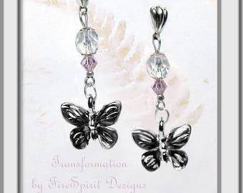 Transformation- handmade earrings, OOAK earrings, beaded earrings, vintage crystal earrings, vintage style, gift for her, butterfly earrings