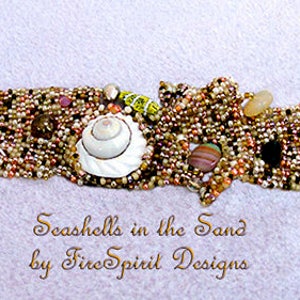 Seashells in the Sand OOAK bracelet, beadwoven bracelet, cuff bracelet, art to wear, artisan jewelry, beadweaving, handwoven, gift for her image 1