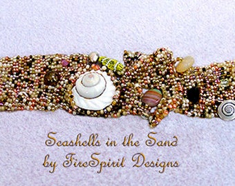 Seashells in the Sand-  OOAK bracelet, beadwoven bracelet, cuff bracelet, art to wear, artisan jewelry, beadweaving, handwoven, gift for her