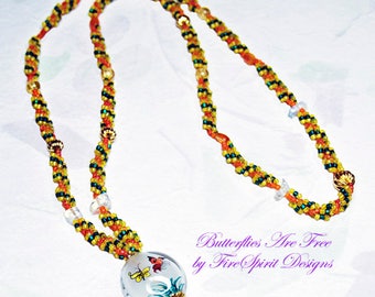 Butterflies are Free- ooak handmade necklace- handmade beadwoven necklace- pendant necklace- Oriental necklace- art to wear- gift for her