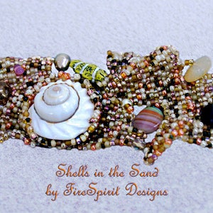 Seashells in the Sand OOAK bracelet, beadwoven bracelet, cuff bracelet, art to wear, artisan jewelry, beadweaving, handwoven, gift for her image 3