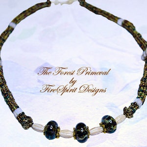 The Forest Primeval- ooak handmade necklace- beadwoven necklace- beadweaving- art to wear- woven necklace- jewelry gift- rustic necklace