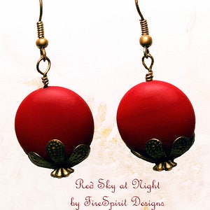 Red Sky at Night- handcrafted artisan earrings- handmade earrings- handmade jewelry- ooak earrings- red earrings- beach glass earrings- gift