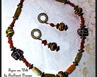 Tigers Are Wild- jewelry set-designer jewelry-OOAK jewelry-gift for her-ethnic jewelry-tribal jewelry-beaded jewelry-handmade jewelry set