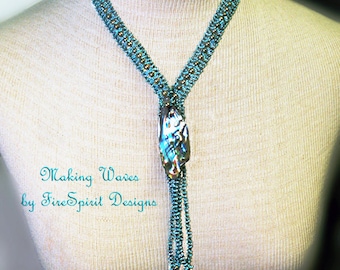 Making Waves- OOAK necklace- handmade necklace- beadwoven necklace-beadweaving- art to wear- abalone shell pendant necklace- gift for her