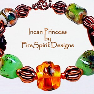 Incan Princess-  handmade bracelet, beaded bracelet, jewelry gift, ooak bracelet, lampwork bead bracelet, gift for her, artisan bracelet