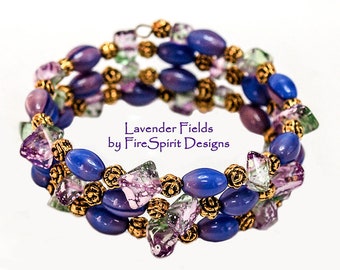 Lavender Fields- handmade beaded bracelet- memory wire bracelet- wraparound bracelet- OOAK bracelet- artisan jewelry- gift for her