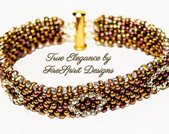 Beadwoven Bracelet- True Elegance- beadweaving- art to wear- cuff bracelet- wearable art- handmade bracelet- elegant jewelry- gift for her