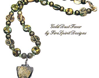 Gold Dust Fever- handmade necklace- ooak necklace- beaded necklace- gemstone necklace- pendant necklace- choker necklace-casual-gift for her