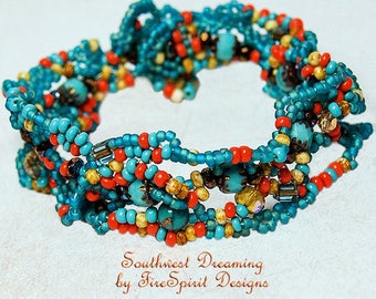 Southwest Dreaming- handmade bracelet- beadwoven bracelet- ooak bracelet- artisan bracelet- Peyote stitch bracelet- gift for her- handmade