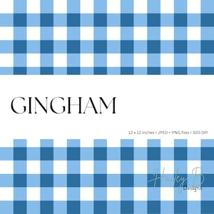 May include: A digital design featuring a blue and white gingham pattern. The word "GINGHAM" is displayed in a bold, elegant font. The design is 12 x 12 inches and includes JPEG and PNG files at 300 DPI.