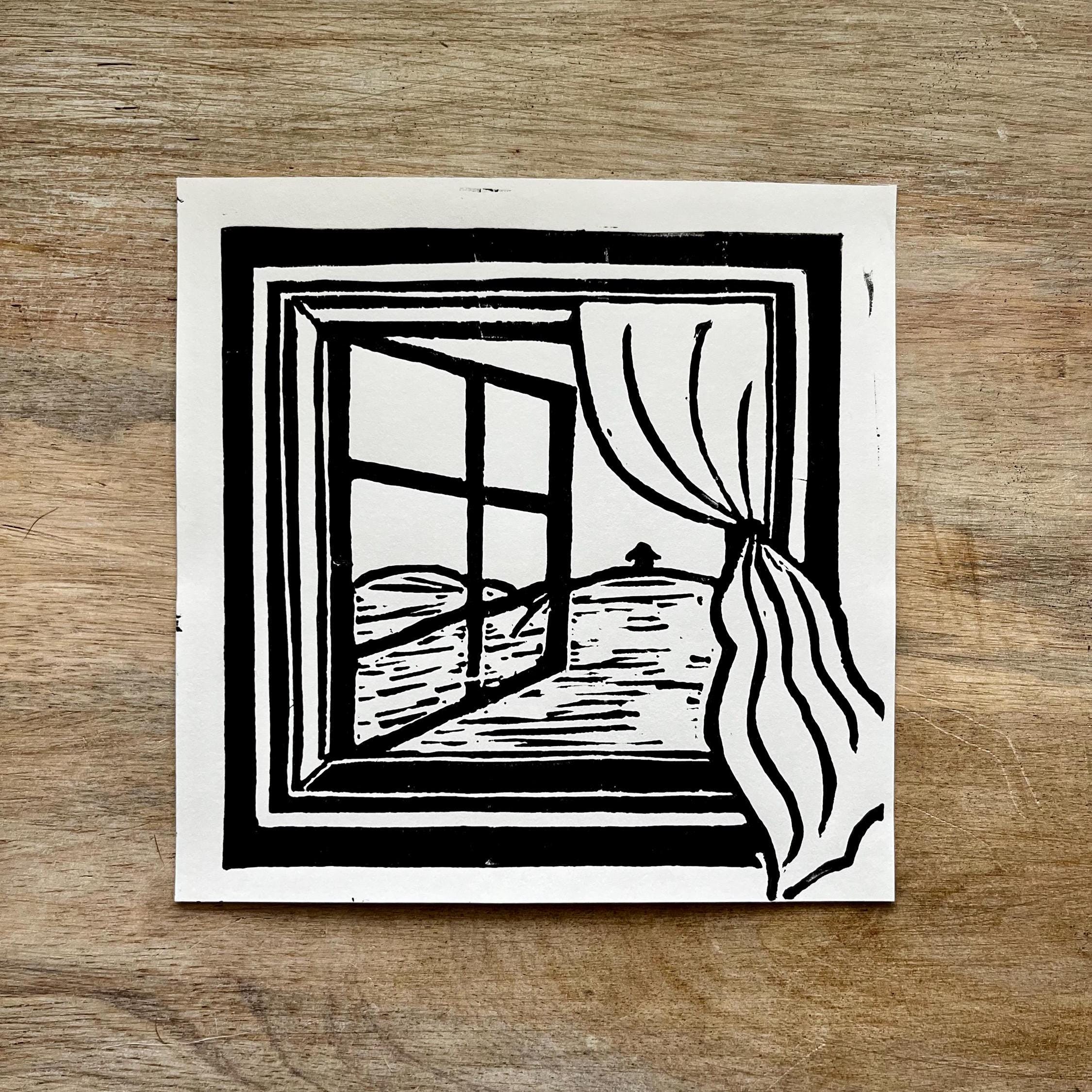 Linocut Window Open Window - Linocut Print, Handmade Linoleum Print, 6x6 - Etsy