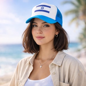 Cappello da camionista con bandiera israeliana / Cappellino con orgoglio ebraico / Regalo sionista / Cappello da baseball ricamato