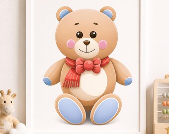 Teddy Bear Nursery Wall Art, Neutral Baby Shower Decor (Digital Download)