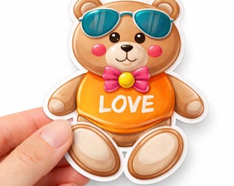 Cute Teddy Bear Sticker, Waterproof Vinyl Decal, Physical Die Cut Sticker for Laptop Water Bottle
