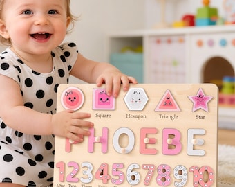 Rompecabezas personalizado con nombre, rompecabezas de madera para el aprendizaje temprano de los niños, regalo de cumpleaños personalizado para niños, decoración de guardería, regalo de juguetes para niñas