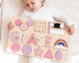 Personalized Baby Name Puzzle, Toddler puzzle, Early Learning Puzzle, Custom Busy Board, Birthday Gift, 1st Birthday Girl and Boy, Kids Toys