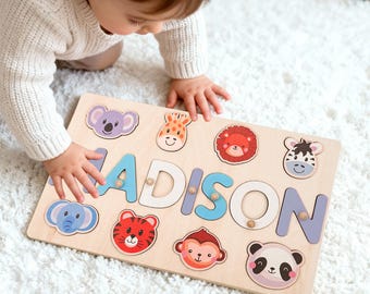 Personalisiertes Baby Namenspuzzle, benutzerdefinierte Kinder beschäftigt Brett, Montessori Holzspielzeug, Frühlernpuzzle, Weihnachtsgeschenk für Kinder, Geburtstagsgeschenk