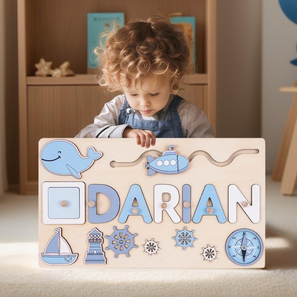Personalized Baby Name Puzzle, Montessori Wooden Toy, Early Learning Puzzle, Custom Busy Board, Baby Christmas Gift Toy, First Birthday Gift