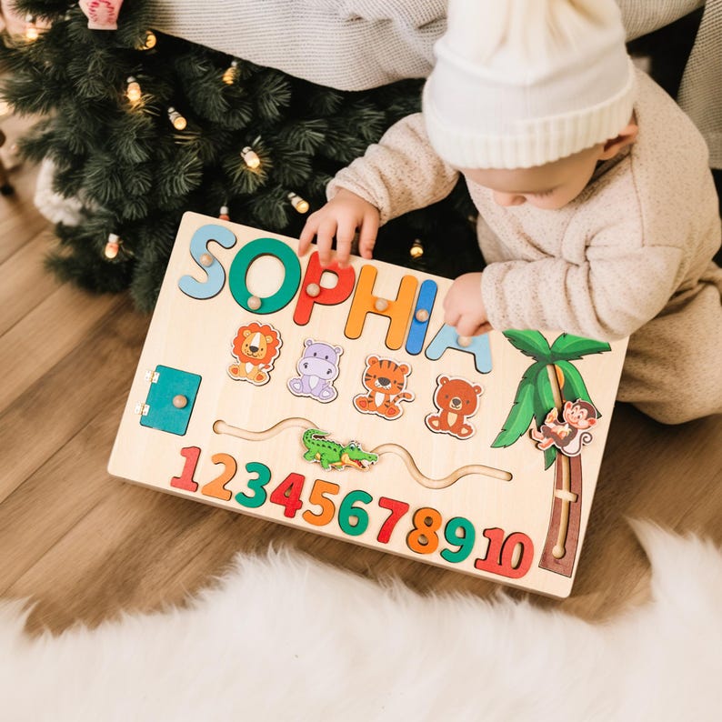 Custom Baby Name Puzzle, Personalized Kids Busy Board, Early Learning Puzzle, Birthday Gift for kids, Baby Room Decor, 1st Christmas Gifts.Ideal for birthdays, full-moon celebrations, holidays, or baby parties. Optional gift wrapping, personalised engraving, and display stands combine practicality with sentimental value, also serving as nursery décor.